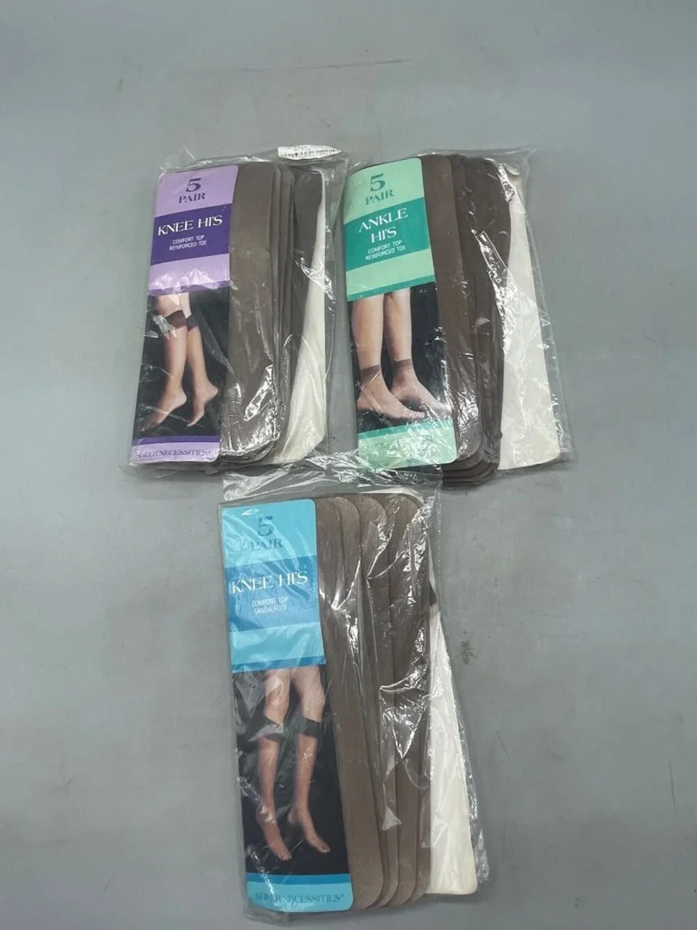 set of 3 knee hi's ankle hi's nylons 5 pair each package sheer comfort READ NEW